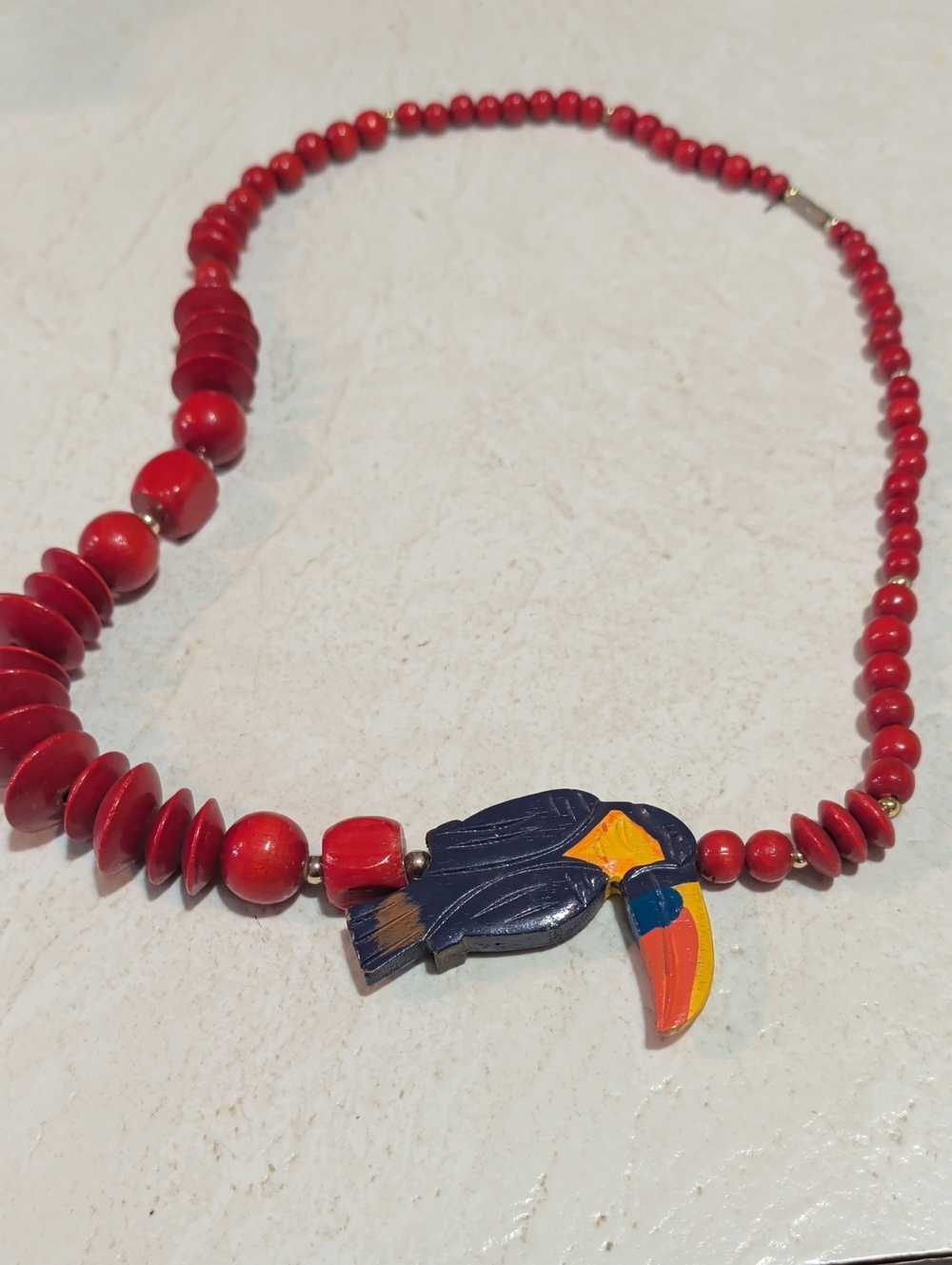 Handcrafted Red Toucan Bead Necklace